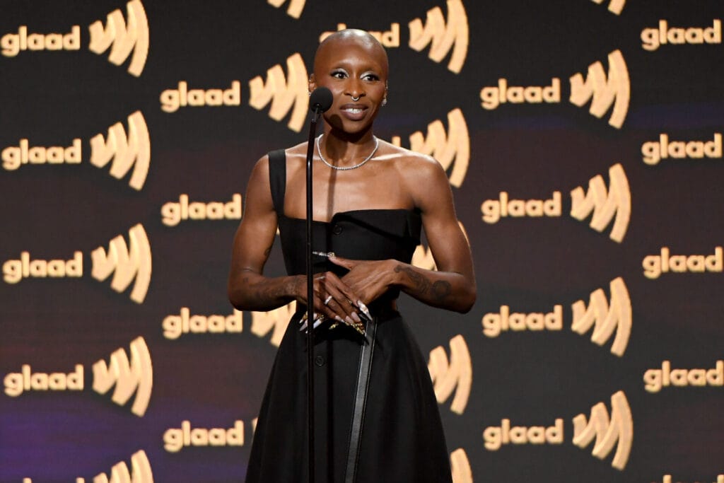 Cynthia Erivo, winner of the Stephen F. Kolzak Award, speaks onstage during the 36th Annual GLAAD Media Awards at The Beverly Hilton on March 27, 2025 in Beverly Hills, California.